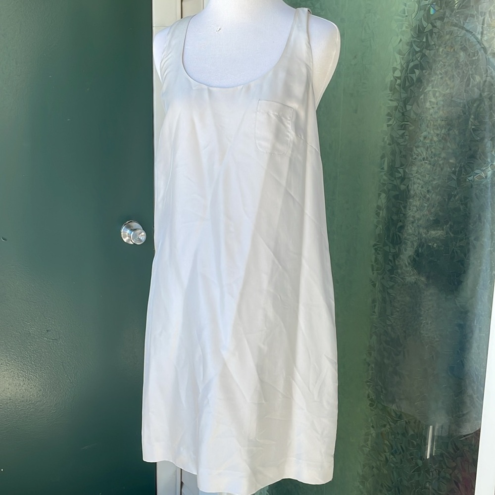J. Crew 100% Silk Criss Cross Back Silver Grey Tank Sleeveless Dress 4 Basic